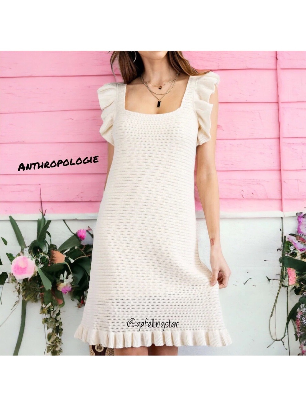 BY ANTHROPOLOGIE Ruffled Pointelle
Mini Dress In Cream/White Size S
